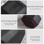 Hexagon Hantel i Gjutjärn, Gummerad Vikt med Räfflat Grepp, Ergonomisk Hantel för Styrketräning och Fitness, Svart, 1 x 12,5 kg