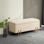Bänk Förvaringsbänk Stoppad Pall Beige av Sammetslook och Trä för Hall och Sovrum Sittbänk med Förvaring 100 x 40 x 42 cm