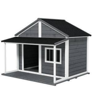 Hundhus Hundkoja Grå av Massivt Trä för Utomhusbruk Smådjurshus med Asfalttak Väderbeständig Konstruktion 124 x 112 x 105 cm