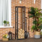 Vedställ i Metall, 40 x 25 x 150 cm, Staplingshjälp med Stålram, upp till 100 kg, Vedskydd för Utomhusbruk, Svart