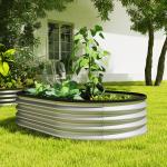 Odlingskrage Metall 2-pack Oval Silver Galvaniserat Stål för Trädgård Planteringslåda med Gummilist Robust och Väderbeständig 135x90x30 cm