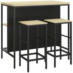 Barset med 2 Barstolar och 1 Barbord, Fläckbeständig, Stålstomme, Svart/Ek