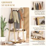 Klädställ med 2 Nedre Hyllor och 67 cm Klädstång i Bambu med Hjul, Naturligt