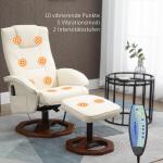 Snurrbar Massagestol med Pall, Bekväm Relaxfåtölj i Konstläder, Ergonomisk Vilostol med Fotpall, Krämvit/Brun, 73 x 83 x 106 cm