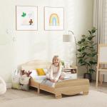 Barnsäng Hussäng med Björndesign och Leksäng för Barn 3-6 År, Naturligt Trä, 143,5x80x55 cm