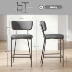 Barstol 2-pack Ergonomisk Grå Tyg för Köksö med Ryggstöd och Mjuk Stoppning Modern Design Stabil Konstruktion