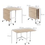 Matbord Köksbord Ek av Trä och Stål för Kök och Matsal Fällbart med Hjul Lastkapacitet upp till 50 kg 4-6 Personer