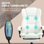 Justerbar Snurrstol med Fotstöd, Nackstöd och Massagefunktion, Konstläder, Krämvit, 68,5 x 68,5 x 113–121 cm
