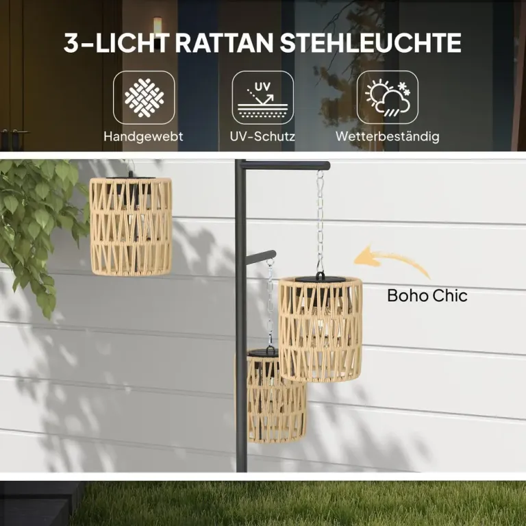Solar Golvlampa Rottinglampa med Ljussensor Natur