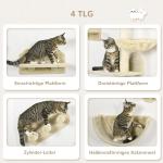 Kattklättervägg Kattmöbel Brun av Trä och Sisal för Katter 4 Delar Väggmonterad Skrapstolpe med Hängmatta