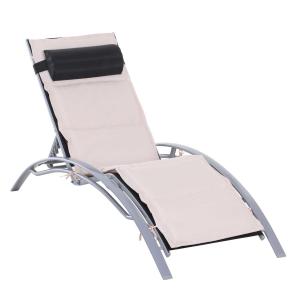 Solstol Trädgårdsstol Relaxstol Krämvit Aluminium för Terrass och Balkong Justerbart Ryggstöd Bekväm 170 X 64 X 82 Cm