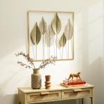 Väggdekoration Löv Guld Metall för Vardagsrum och Sovrum Väggkonst i Modern Stil Elegant Inredning med Naturmotiv