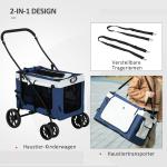 Hundbuggy upp till 10 kg, Vikbara Justerbare Bärremmar, Avtagbar Korg, Svart + Blå + Vit, 81 x 58 x 97,5 cm