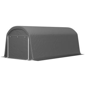 Tältgarage Cykelförvaringstält Vattentätt Mörkgrå av PE och Stål för Trädgård Cykelskjul med Dörr och Dammskydd 300 x 600 x 230 cm