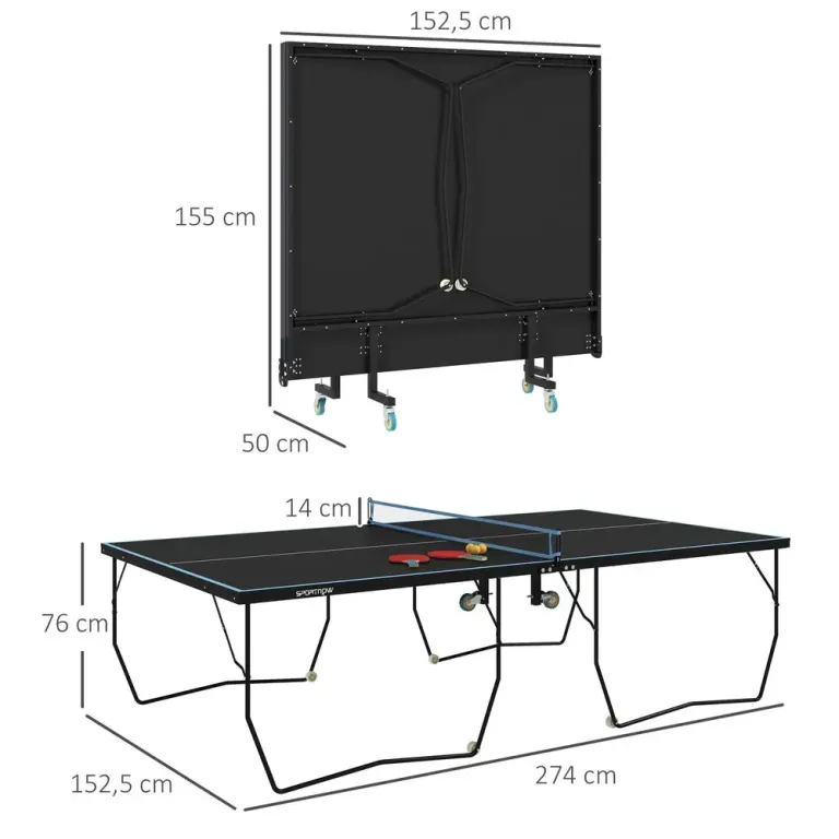 Bordtennisbord Pingisbord Svart av Stål 274 x 152,5 x 76 cm