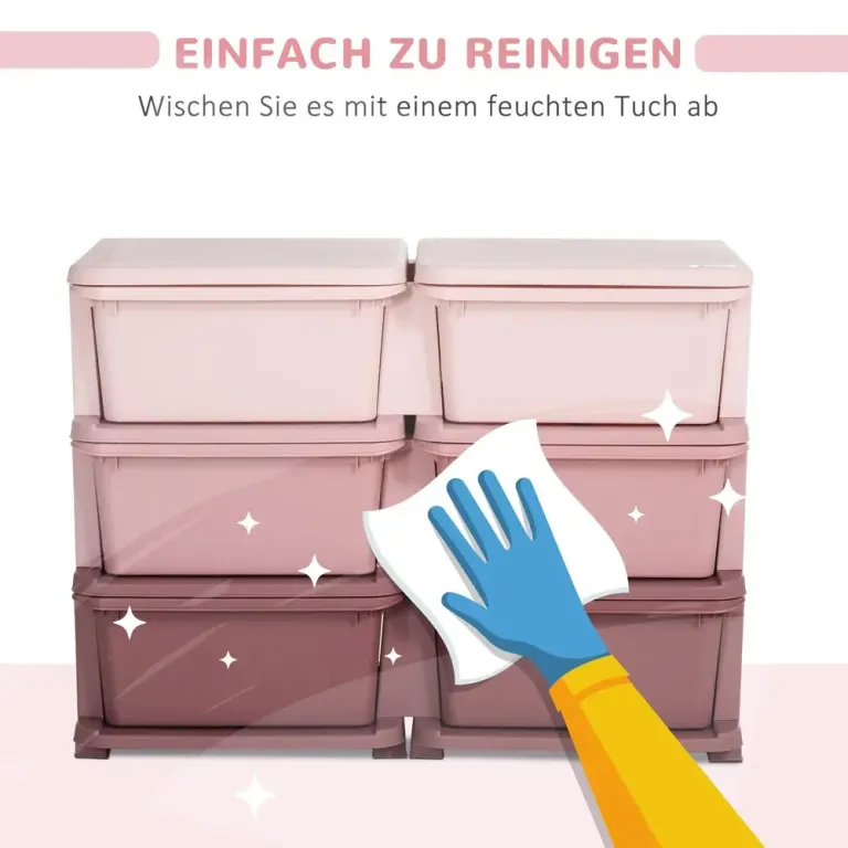 Leksaksförvaring med 3 Lådor, Rosa