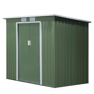 Verktygsbod Redskapsbod med Skjutdörr Grön av Galvaniserat Stål för Trädgård Väderbeständigt Skjul med Grund 2,42 m² 213 x 130 x 172 cm