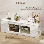 TV-Bänk 140 cm Vit Spånskiva och Glas för Vardagsrum Modern Mediamöbel med 6 Fack och Hyllor Robust och Stilren Design