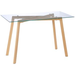 Matbord för Fyra Personer med Bordsskiva i Härdat Glas och Stabilt Underrede i Trälook Ergonomisk för Kök och Matsal 120 L x 60 B x 76 H cm