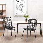 Matsalsstolar Köksstolar Svart av Stål och Rottinglook för Modernt Boende Set om 2 med Ryggstöd Robust Design 44 x 58 x 85 cm