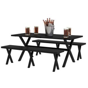 Öltältset Trädgårdsmöbler Svart av Trälook och Metall för Terrass och Balkong 3 Delar med Bord och 2 Bänkar 180 x 80 x 73 cm