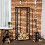 Vedställ i Metall, Smal Vedförvaring för Inomhusbruk, Stilren Hållare för Kaminen, Svart, 60 x 25 x 150 cm, 100 kg
