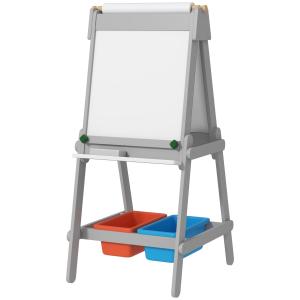 Staffli Rittavla Grå av MDF för Barn 3-8 År 3-i-1 Dubbelsidig Tavla med Whiteboard och Förvaring