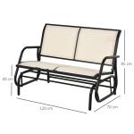 Gungbänk i Metall för 2 Personer, Bekväm Trädgårdssoffa med Gungmekanism, Väderbeständig Utemöbel för Avkoppling, Svart/Beige, 120 x 70 x 85 cm