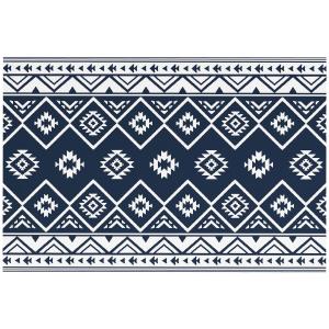 Utomhusmatta Vändbar Matta Mörkblå och Vit av Plast för Camping Vattenavvisande Matta med Bärväska Idealisk Design 182 x 274 cm