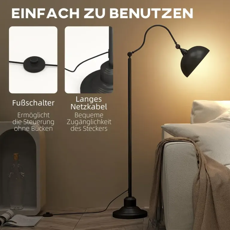 Golvlampa Båglampa Svart av Metall och Tyg 152 cm