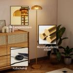 Golvlampa LED Mässing Metall för Vardagsrum och Sovrum Modern Design med Varmt Ljus och Fotströmbrytare Elegant Inredning 134 cm