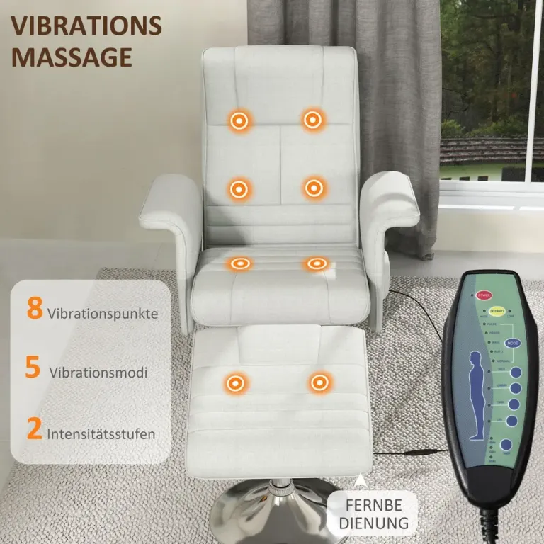 Relaxstol Liggfåtölj Roterande Massagestol med Fotpall
