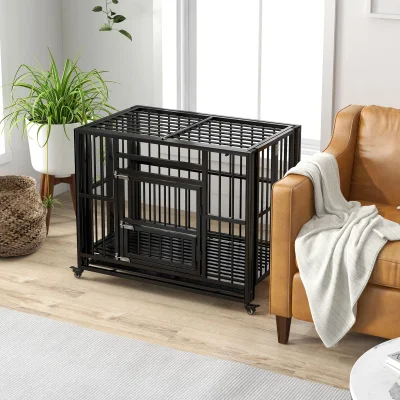 Hundbur Transportbur Svart av Stål 94 x 58 x 78 cm
