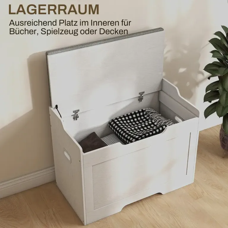 Förvaringsbox Sittkista Vit av Trä Bänk med Lock