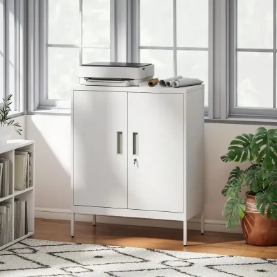 Förvaringsskåp Låsbart Vit Stål för Hemmakontor och Garage
