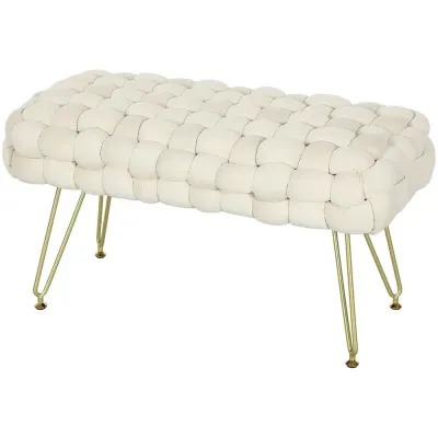 Fotpall Fotstöd Krämvit av Sammet 76 x 38 x 41,5 cm