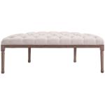 Klädd Loungebänk i Vintagestil med Knappar, Linne och Trä, Beige, 140,5 x 51 x 48 cm
