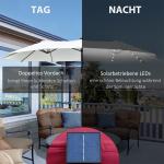 Dubbelt Solparasoll med LED och Solar, 4,5 m, Ovalt, för Trädgård och Uteplats, Svart + Gräddvit