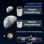Spegelteleskop för Nybörjare Mörkblå Aluminium för Astronomi och Stjärnskådning Kraftfullt Teleskop med 2 Okular och Stativ Skarpa Bilder 114 mm