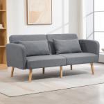 Bäddsoffa 3-Sits Soffa Grå av Linnelook och Trä för Vardagsrum Soffa med Sovfunktion och Justerbart Ryggstöd 170 x 83 x 80 cm