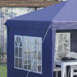 Paviljong Partytält Blå av Oxford Tyg och Stål för Trädgård Hopfällbar Pop Up med Fönster och Sidoväggar UV-skydd 2,95 x 5,85 m