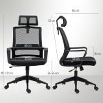 Kontorsstol Skrivbordsstol Ergonomisk Svart av Nät och Plast för Kontor Höj- och Sänkbar Snurrstol med Nackstöd och Armstöd