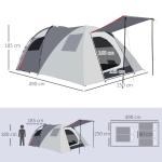 Campingtält Tunneltält Grå av Polyester och Glasfiber för 5 Personer med Sovrum och Bärväska Vattentät 2000 mm Vattenpelare Rymlig Design