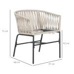 Uteplatsstolar i Boho-stil, Set om 2, Sittkuddar, Tvättbart Överdrag, Metallram, Beige
