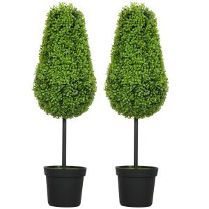 Set med 2 Konstgjorda Buxbom 90 cm i Droppform, Konstgjorda Växter i Kruka, Grön