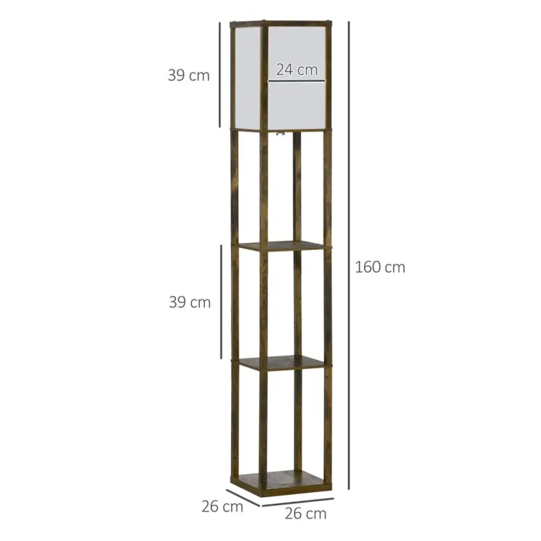 Golvlampa med Hyllor Rustik Brun av Trä och Tyg, Vit