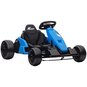 Elbil Gokart 24V Blå Plast och Metall för Barn 6–12 År Elektrisk Bil med Driftläge och Musik Justerbar Sits Säker Körning