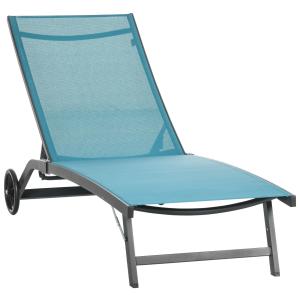 Solsäng med 5 Justerbara Lägen och Ventilerande Tyg för Pool och Trädgård Hållbar och Stabil Blå Aluminium 195 x 66 x 34 cm