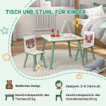Barnbord Sittgrupp Grön av MDF och Furu för Barn 3-8 År Set med Bord och 2 Stolar Djurmotiv