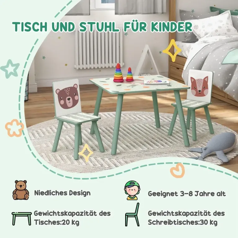 Barnbord Sittgrupp Grön av MDF och Furu för Barn 3-8 År Set